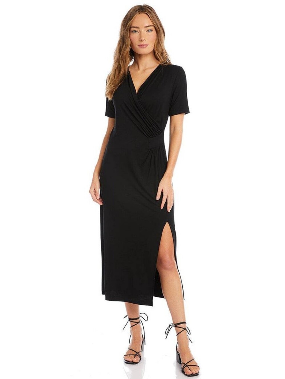 Karen Kane Faux Wrap Midi Dress Black L NWT